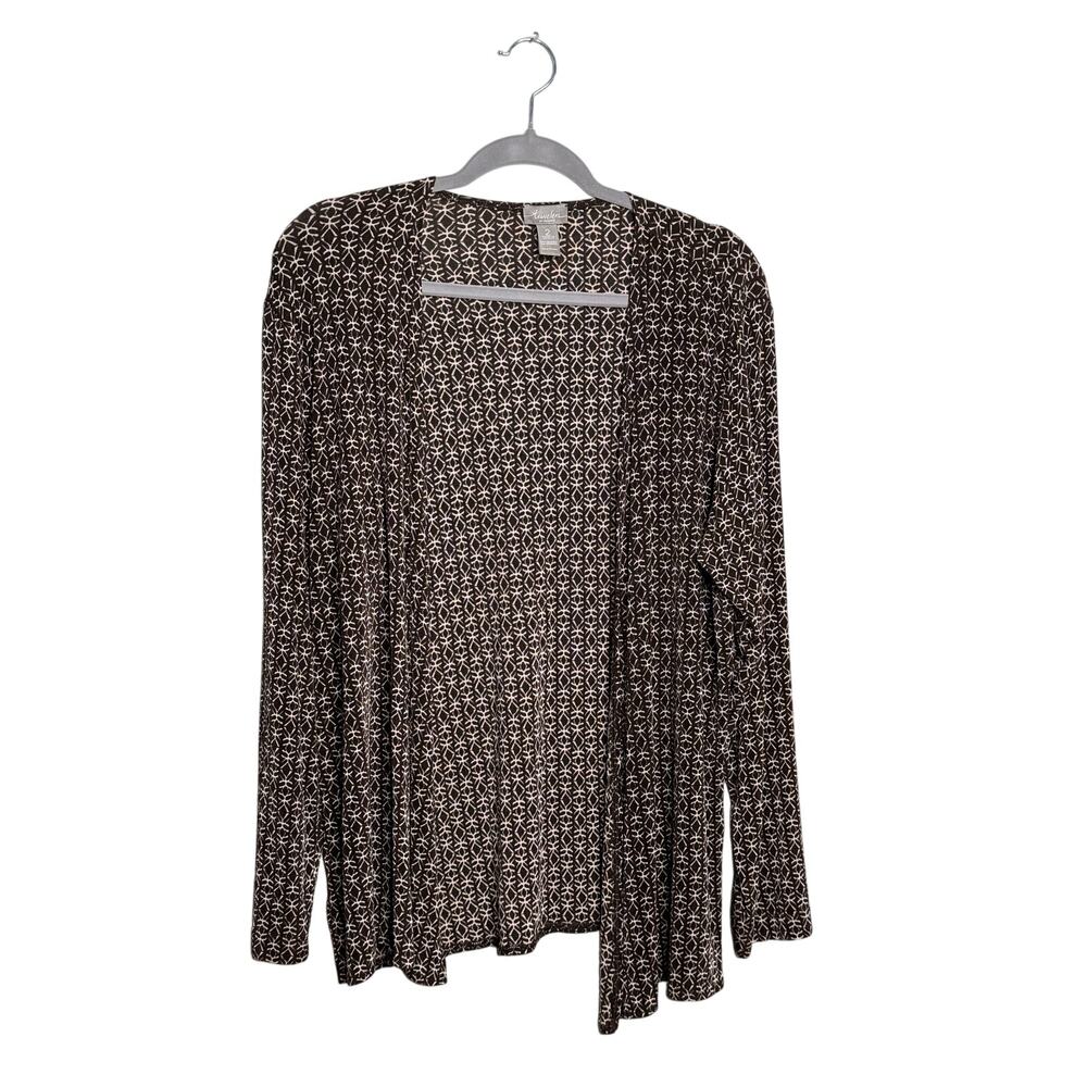 Travelers by Chico's Cardigan Women's 2 Brown Cream Open Front Geometric